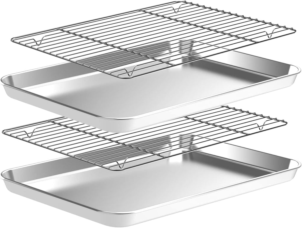 CEKEE Stainless Steel Baking Sheet Set - 2 Quarter Pans with Wire Racks | Non-Toxic, Heavy Duty, Easy Clean - 12 x 10 x 1 Inch