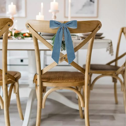 6 Pcs Christmas Velvet Bows - 10 x 7 Inch Vintage Ribbon Bow for Gift Wrapping Xmas Tree Wreath Garland Wall Cabinet Fireplace Staircase Wedding Home Decoration (6, Dusty Blue)