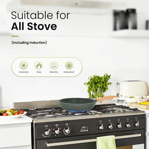 Kitchen Academy Removable Handle Pots and Pans Set - 10 Pieces Green Cookware Set with Removable Handle, RV Induction Cookware Set for Camp