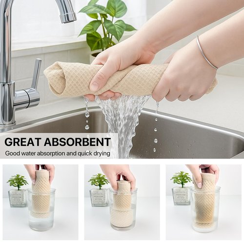 FreeNook 100% Cotton Waffle Weave Kitchen Towels, 6 Pack Dish Cloths for Washing Dishes, Ultra Soft Absorbent Dish Towels, Quick Drying Kitchen Rags, 12x12 Inches, Beige
