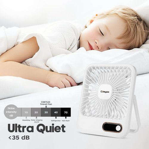 Cruise-Approved Fan Compact Ultra Thin Travel Fan for Sleeping Rechargeable with 180° Rotating Stand, Digital Display TYPE-C Charging, Whisper-Quiet for Cruise Camping Bedroom, Compact Desk Handheld