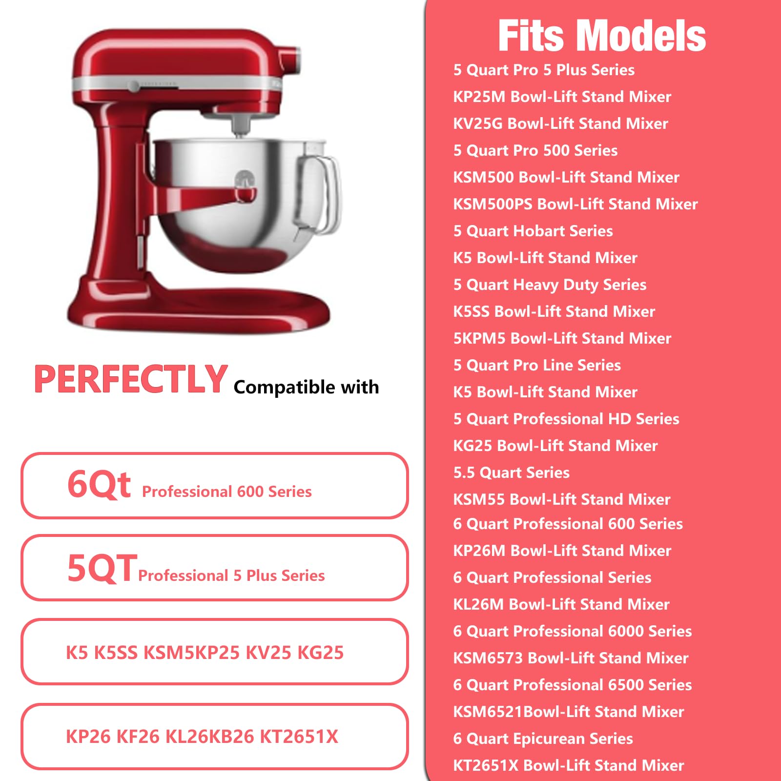 5.5-6QT Stainless Steel Flat Beater for KitchenAid Stand Mixer, Kitchen Aid Paddle Attachment Accessories/No coating/Dishwasher Safe Replacement for kitchenaid Professional 5 Plus and 600 Series Mixer