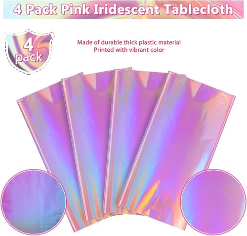 FunnyPars Iridescent Pink Tablecloths - Shiny Disposable Laser Rectangle Covers | 54x108 Inch for Parties & Events