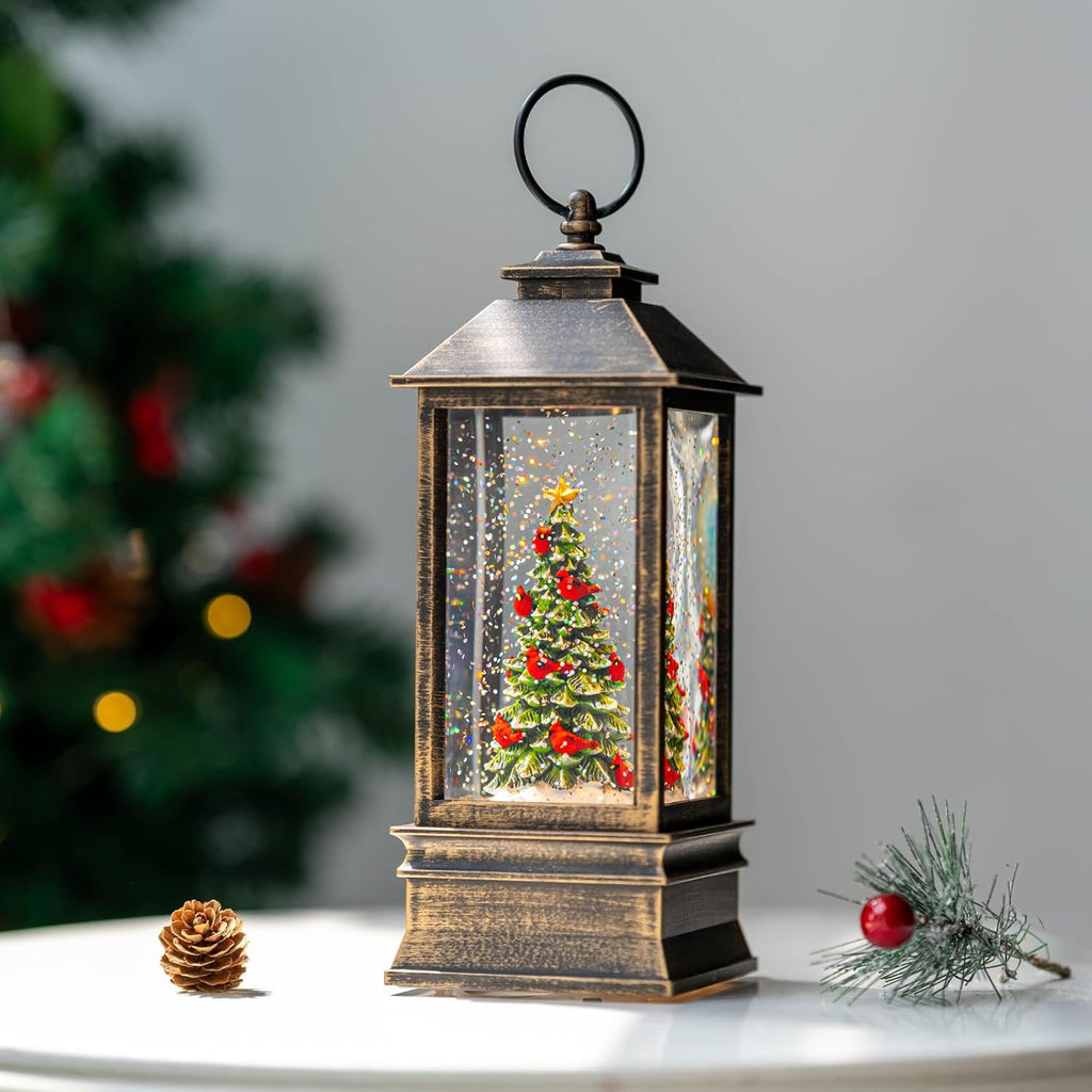 VISFLAIR 10'' Lighted Christmas Tree Snow Globe - Musical Water Lantern with Glitter | Battery or USB Powered