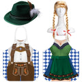 Langyiwee 4 Pcs Oktoberfest Costume Couple Cooking Aprons German Hats Blond Wig Oktoberfest Dress(Green, Brown,Classic)