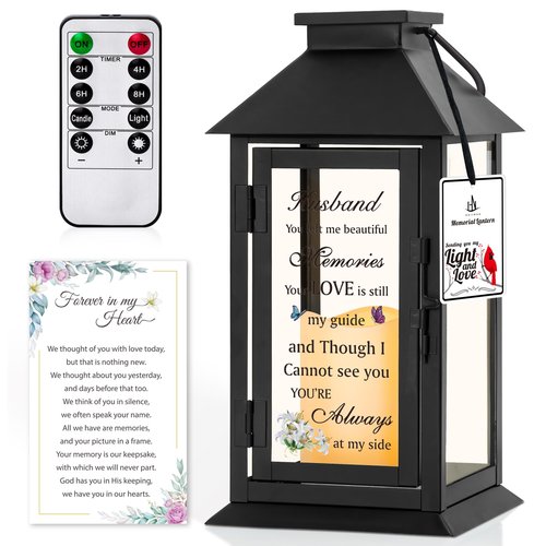 HN HAIINAA Memorial Gift for Loss of Husband Memorial Lantern for Loss of Husband Sympathy Gift Remembrance Gifts Bereavement Gifts for Loss of Husband Sympathy Lantern with LED Candle