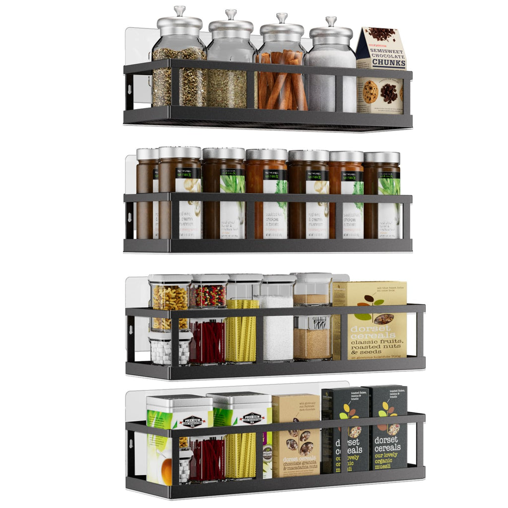 Umomi Spice Rack Wall Mounted, 4 Pack Pantry Door Organizer & Hanging Storage Baskets Organizer Wall Mount, Large Capacity Metal Spice Shelf for Kitchen Cabinet, Bathroom, Shower, Home Decor