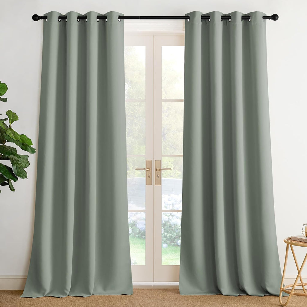 NICETOWN Room Darkening Curtains - Sage Green Drapery Panels, 52"W x 108"L for Ultimate Privacy