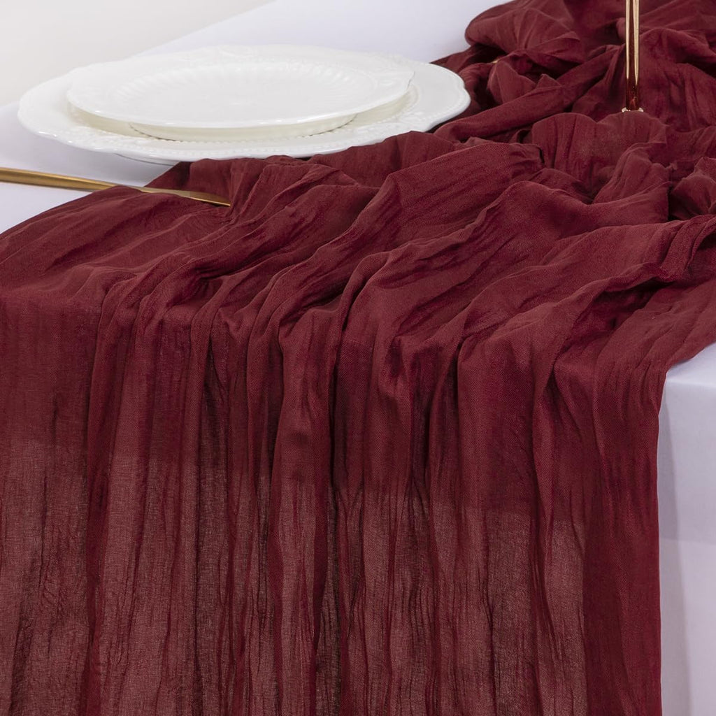 Socomi Burgundy Red Table Runner - Boho Rustic Cheesecloth Sheer 120 Inch for Weddings & Parties