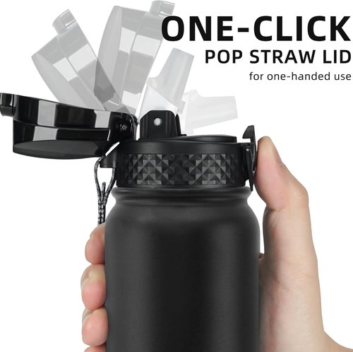 Fanhaw 20 oz Insulated Stainless Steel Water Bottle - Leakproof Straw Lid | Durable Sports Bottle (Black)