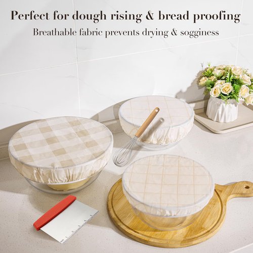 Tirphy Reusable Bowl Covers for Bread Proofing - Beeswax Bowl Covers Reusable 8/10/12 Inch - Elastic Cotton Cloth Sourdough Cover - Shower Caps for Sourdough Bread