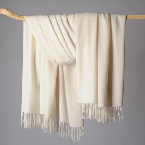 CUDDLE DREAMS Premium Cashmere Throw Blanket - Luxuriously Soft Fringe Design (Ivory)