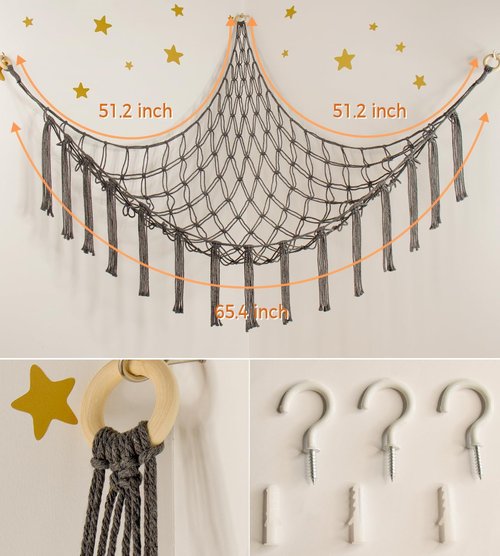 Mirolam Stuffed Animal Storage Hammock - Large Toy Organizer for Nursery Decor | Grey Corner Net