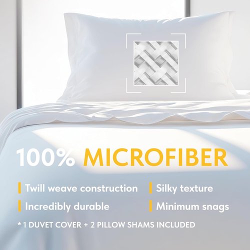 Classic White Queen Duvet Cover Set by [Brand Name] - Microfiber with Zipper, Includes 2 Pillow Shams | Luxury Comforter Cover