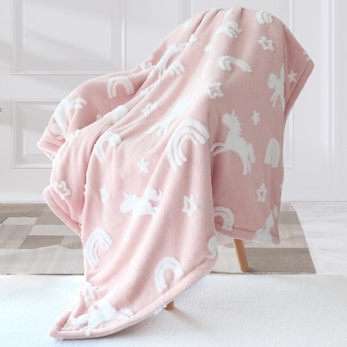 BORITAR Unicorn Baby Blanket for Girls 3D Soft Warm Fleece Jacquard Plush Bed Blanket Cute Animal Pattern for Toddler Infant Newborn or Home Decor (30 x 40 Inch, Pink)