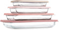Cook With Color 8-Piece Glass Baking Dish Set with Lids - Deep Casserole & Food Storage, Oven Safe, Pink