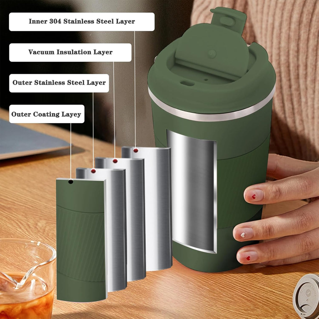 Skiennix Insulated Stainless Steel Coffee Tumbler - Reusable Travel Mug, BPA Free, 17 oz, Olive