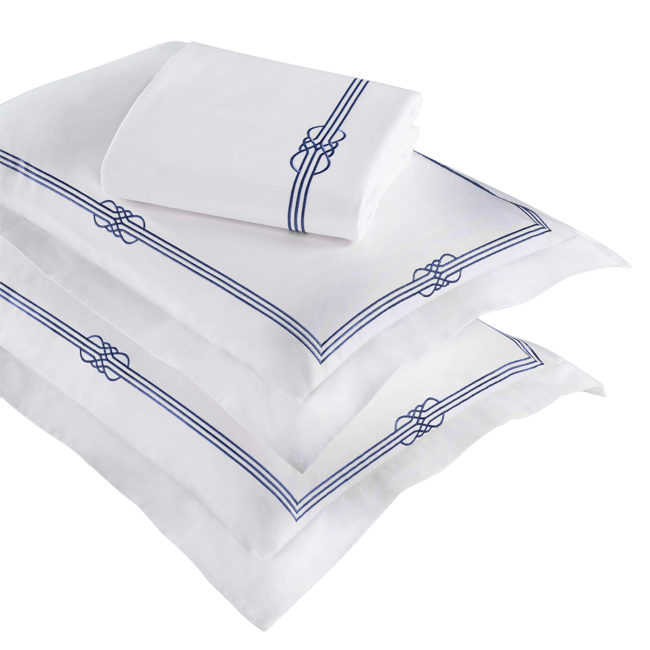 Superior Embroidered Cotton Duvet Cover Set, Soft Bedding Covers, Bedroom, 1 Duvet Cover with Button Closure, 2 Pillow Shams, Elegant Design, Moonlawn Collection, Full Size/Queen Size, White/Navy Blue