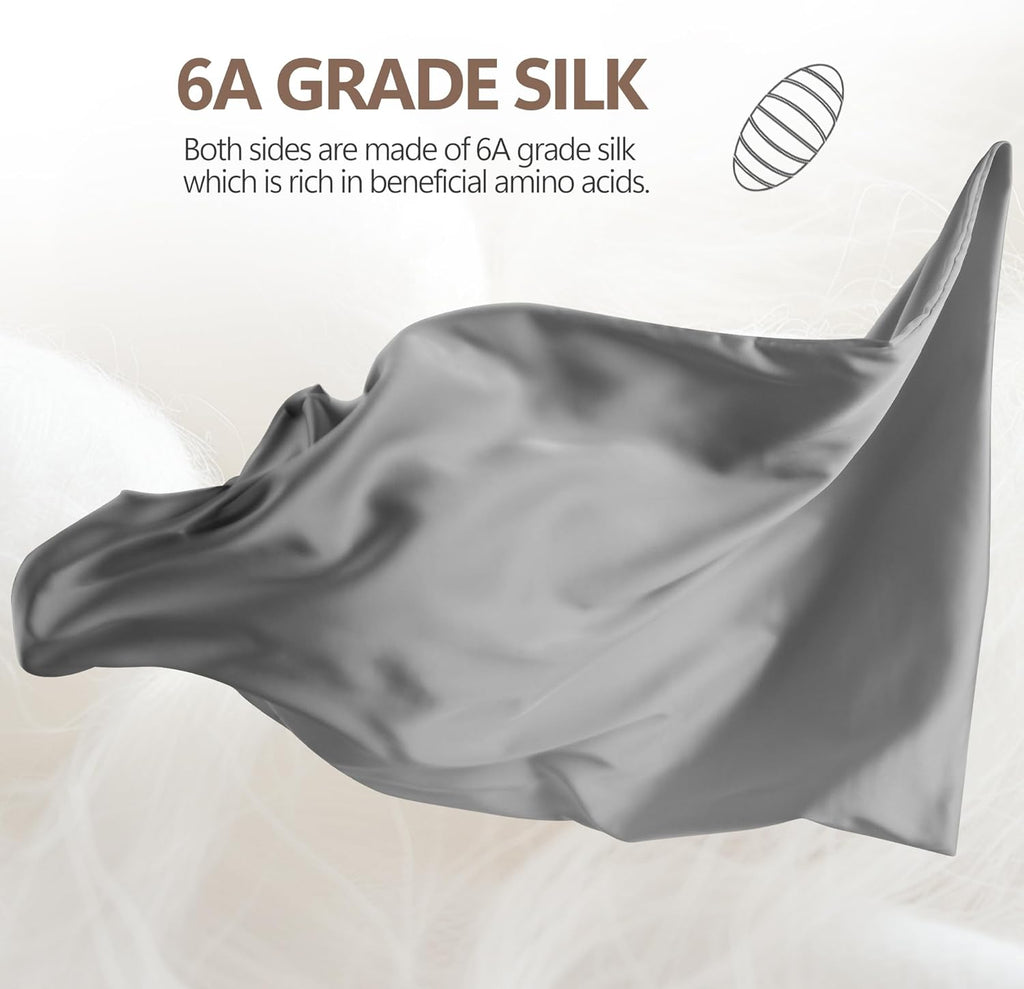 Skiennix 100% Mulberry Silk Pillowcases - Hypoallergenic & Anti-Aging, 2 Pack | Gray, Standard Size