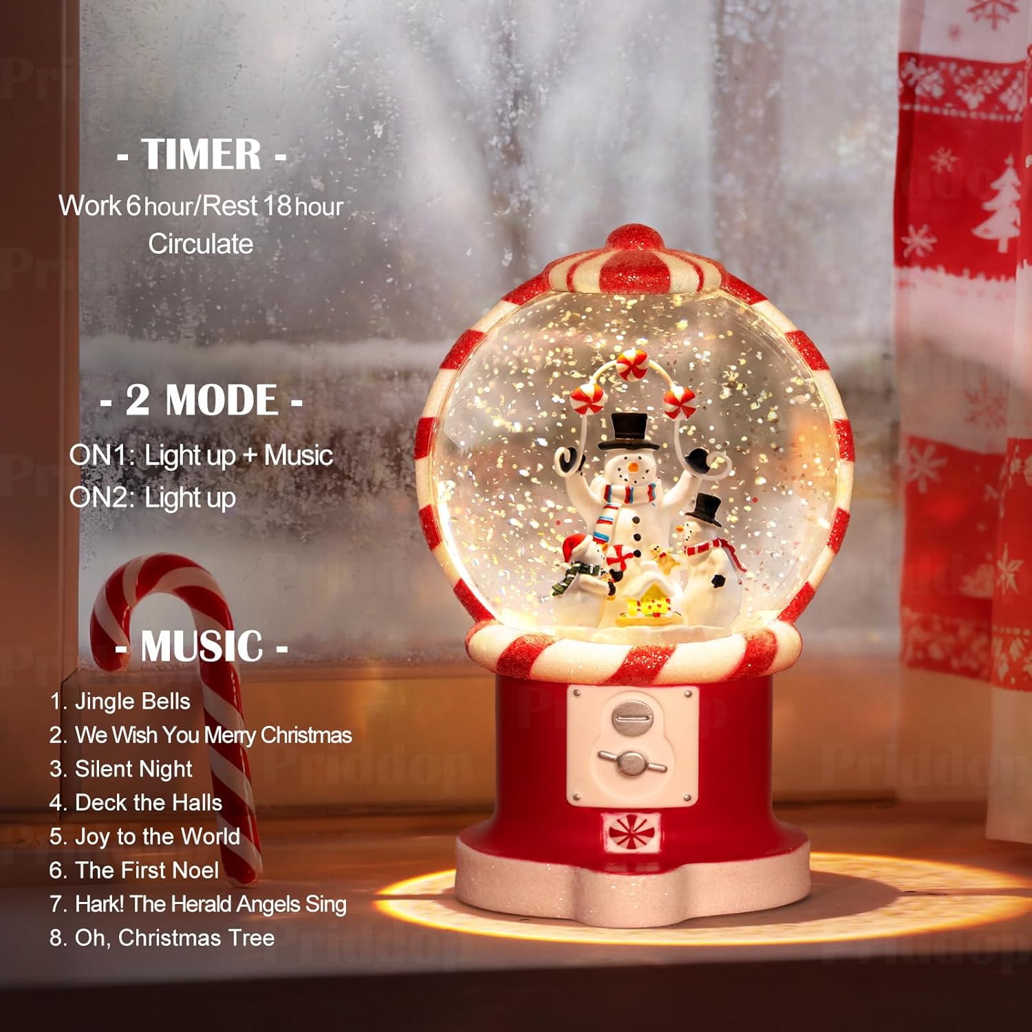 Priddop Snowman Snow Globe | Musical Glitter Vending Machine Christmas Decoration - 7.8 Inch