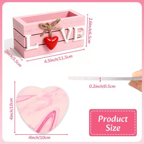 Pink Coasters Set of 6 for Mom from Daughter,Cute Wooden Coaster with Holder for Office Desk,Hearts Coasters for Drinks,Housewarming Gifts Birthday Gifts for Women Grandma