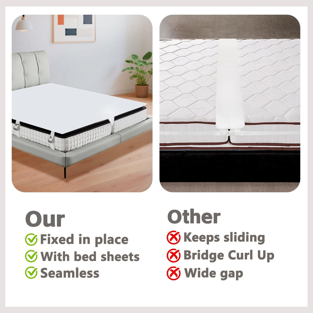 Nqdrax 3-in-1 Bed Bridge Twin to King with Fitted Sheet|Split King Gap Filler for Adjustable Bed| 78"x 75"|White (Patent Licensing)