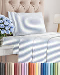 Skiennix Twin Size 3-Piece Sheet Set - Comfy Cooling Bed Sheets - Luxury Hotel Quality - Deep Pockets, Soft, Wrinkle-Free - Blue Stripes