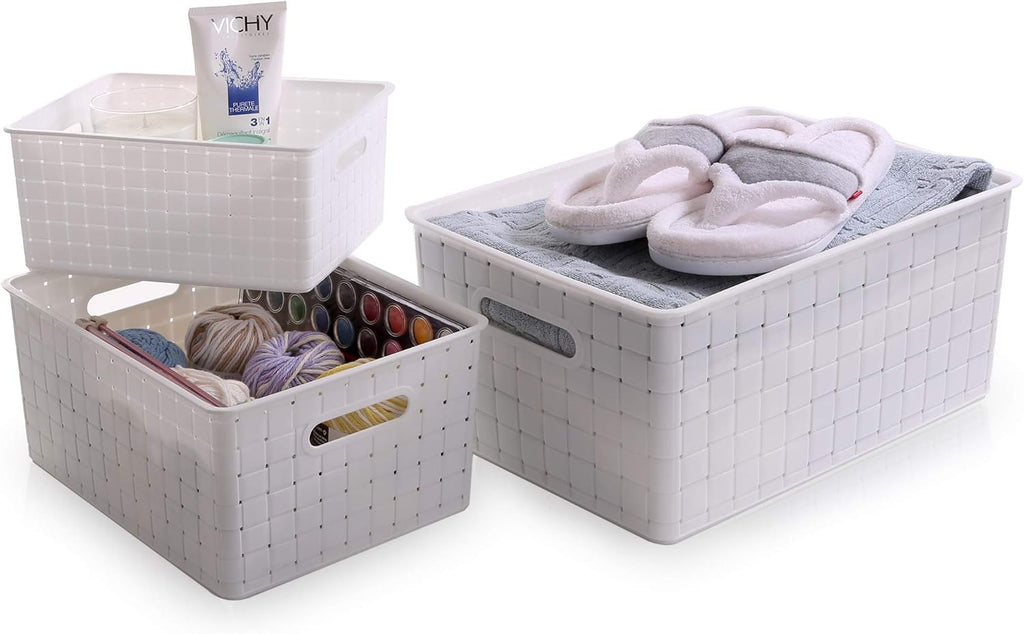 BINO Plastic Basket - Small White 5-Pack | Rectangular Cabinet Organizer for Efficient Storage