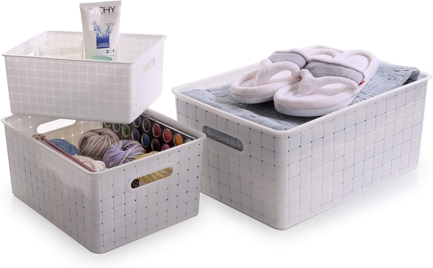 BINO Plastic Basket - Small White 5-Pack | Rectangular Cabinet Organizer for Efficient Storage