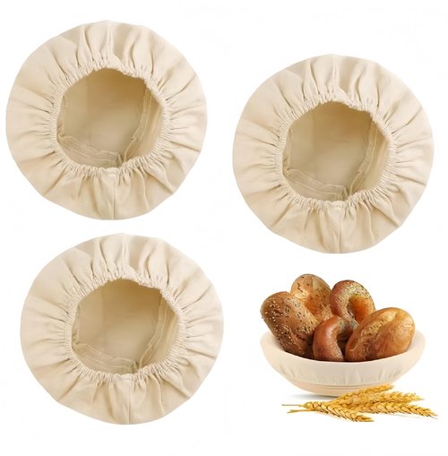 KOACKL Bread Proofing Basket Cloth Liners, 3 Pcs 10 inch Round Bread Proofing Cover, Reusable Sourdough Bread Baking Supplies-Proofing Linen Cloth for Fermented