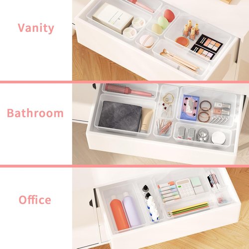 25 PCS Plastic Drawer Organizer Set - Clear Non-Slip Storage Bins for Makeup, Jewelry & Office | Versatile Trays
