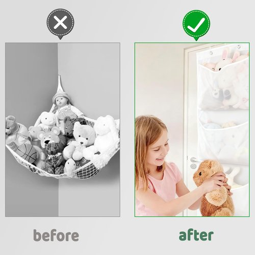 Stuffed Animal Storage,Stuffed Animal Hammock Net,The White 4-Compartment Pack Comes with 2 Hooks
