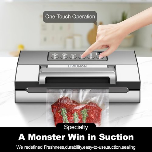 LIWUNON Food Vacuum Sealer Machine - Upgraded Precision with Double Heat Seal & Built-in Cutter | 2 Bag Rolls Included