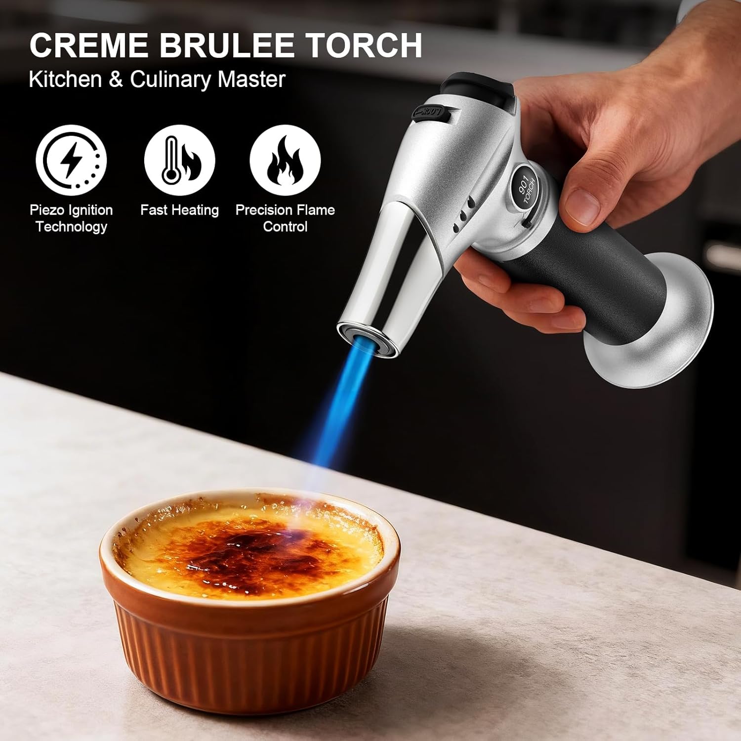 TBTEEK Butane Torch - Adjustable Flame Kitchen Torch with Safety Lock for Cooking & Baking | Ideal for BBQ, Brulee, DIY Soldering
