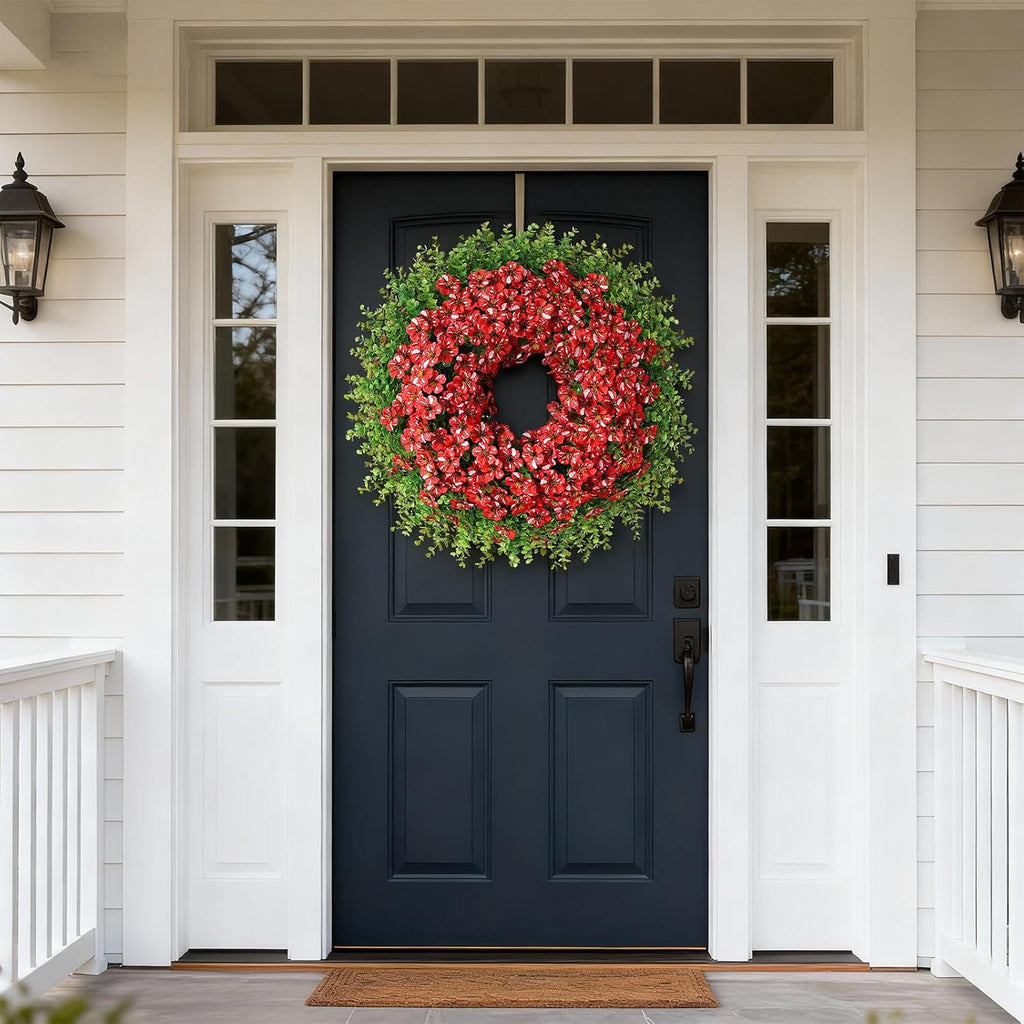 Starry Sky Morning Glory Wreath by 26" - Faux Eucalyptus & Flower Decor for Spring/Summer | Red