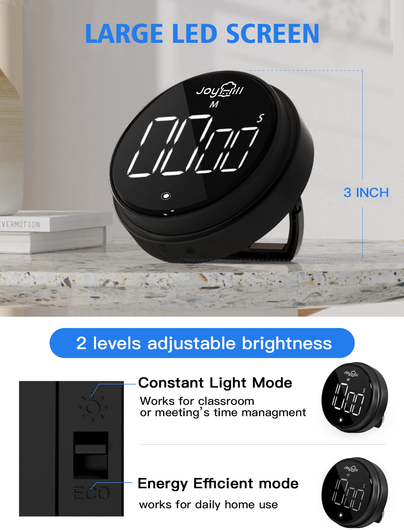 JOYHILL Digital Kitchen Timer, Large LED Display with Magnetic Countdown 3 Volume Levels, Ideal for Cooking Classroom Studying Fitness, Timer for Kids and Seniors Red