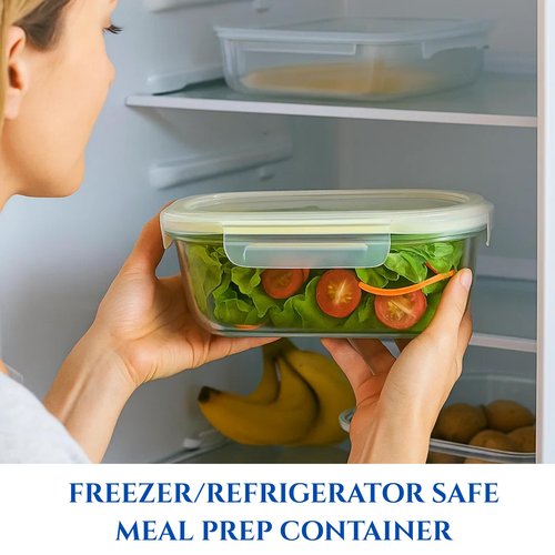 Neoflam Oval Glass Meal Prep Container with Airtight Lid – Bento Lunch Box with Vent, Reusable Kitchen Food Storage Canister, Microwave, Oven & Dishwasher Safe (39oz, 1.2 Liter, 4.8 cups)