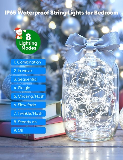 Minetom 12 Pack Battery Operated Fairy String Lights - 8 Modes, 7ft Waterproof Silver Wire | Ideal for Mason Jars & Parties