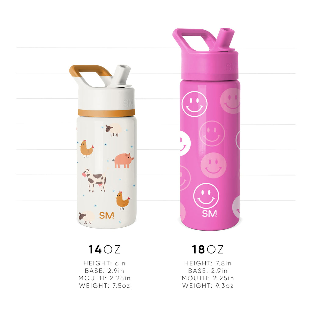 Simple Modern Kids Summit Water Bottle with Straw Lid | 14oz Stainless Steel Cup Insulated Tumbler for Toddlers, School | Farm Animals