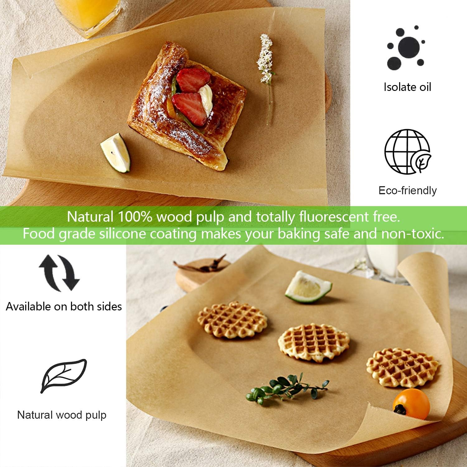 QYH Parchment Paper Sheets - 100 Unbleached Precut Baking Sheets | 8x12 Inches for Cookies, Frying, Air Fryer