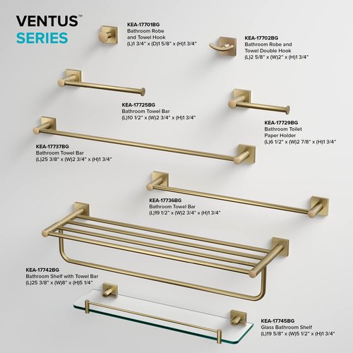 KRAUS Ventus 24-inch Bathroom Towel Bar, Brushed Gold Finish, KEA-17737BG