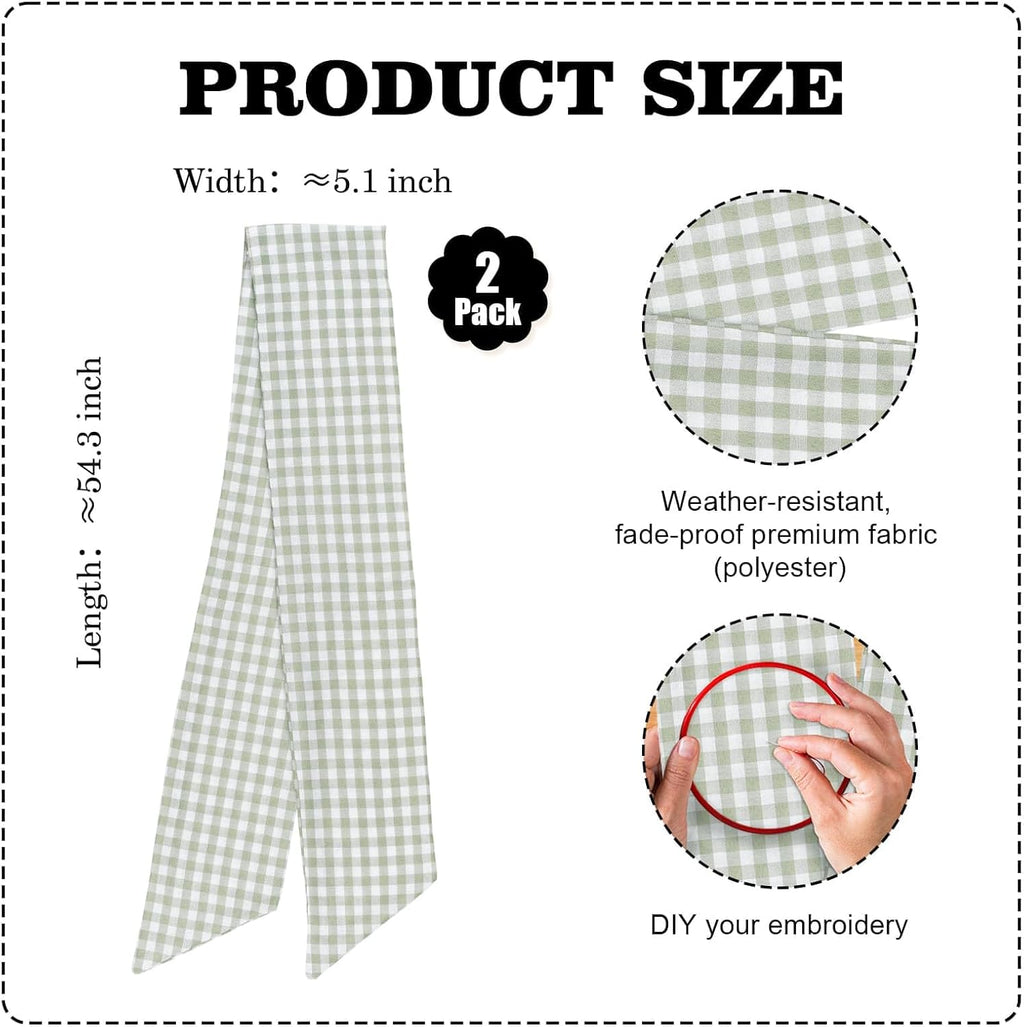 Skiennix Wreath Sash - Green & White Checkered Plaid Bow Ribbon Bundle | 2 Pack for Home Decor (5.12" x 54.33")