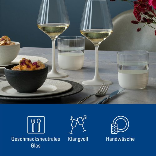 Villeroy & Boch - Manufacture Rock Blanc Whisky Tumbler Set, 4 pcs. Set of Drinking Glasses for Whisky and Cocktails, 12.5 oz, Crystal Glass, Matte White Slate Look