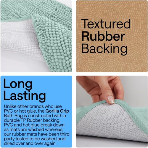 GORILLA GRIP Bath Rug Mat - Soft Absorbent Chenille with Quick Dry Microfiber | Washable 24x17 Seablue