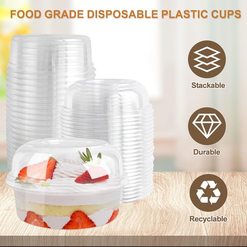 OBXMLFY 8oz Plastic Containers With Lids And Spoons 50 Pack, Dessert Cups With Lids,Small Disposable Snack Bowls For Ice Cream Cake Fruit Parfait Pudding And Jello Shot (8oz)