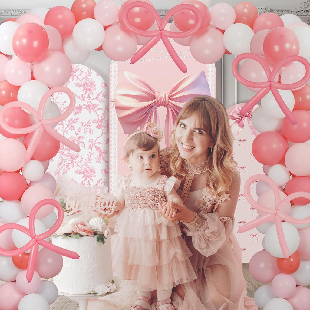 Soulchen Pink Bow Floral Arch Backdrop Set - 3 Covers with 200 Balloons for Wedding & Party Decor | 4/5/6 ft