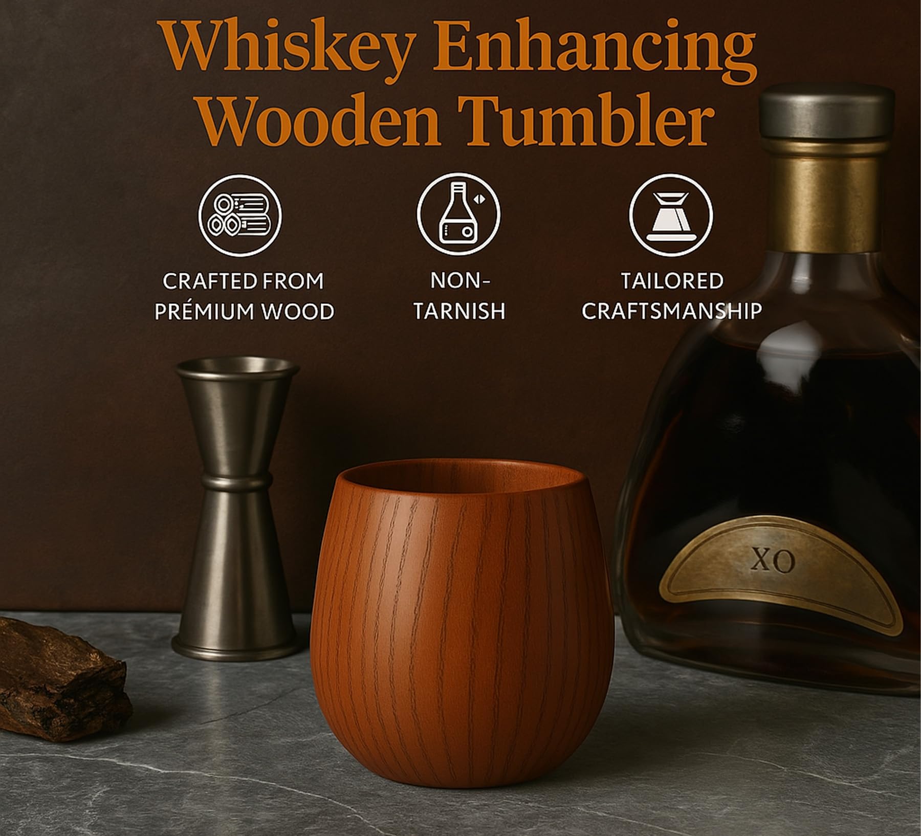 Handcrafted Wooden Whiskey Glasses Gift Set for Men – Set of 2 Old Fashioned Bourbon Cups with Luxury Gift Box | Break-Resistant, Unique Wood Grain | Idea Gifts for Father, Husband & Whiskey Lovers