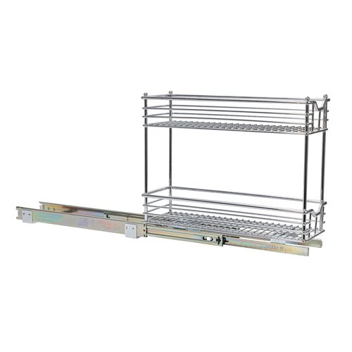 Household Essentials Glidez Multipurpose Chrome-Plated Steel Pull-Out/Slide-Out Storage Organizer for Under Cabinet Use - 2-Tier Design - Fits Standard Size Cabinet or Shelf, Chrome