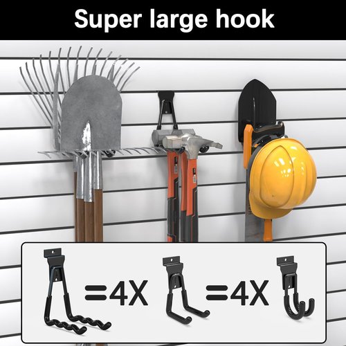 3-H Wave Shape Slatwall Hooks - Heavy Duty Storage Solution for Garden Tools & Garage | 10 Pack (Black)
