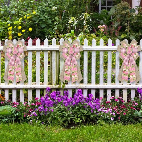 Hying Large Spring Flower Bow - Pink Natural Burlap for Wreaths & Front Door Decor
